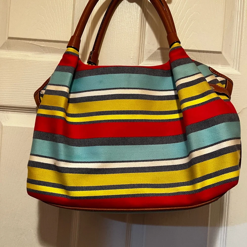 kate spade Red, Teal, Yellow & Brown Striped Tote - Picture 2 of 3